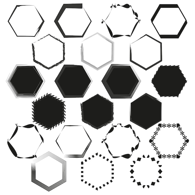 Vector assorted hexagon frames set geometric and organic outlines collection abstract shapes and