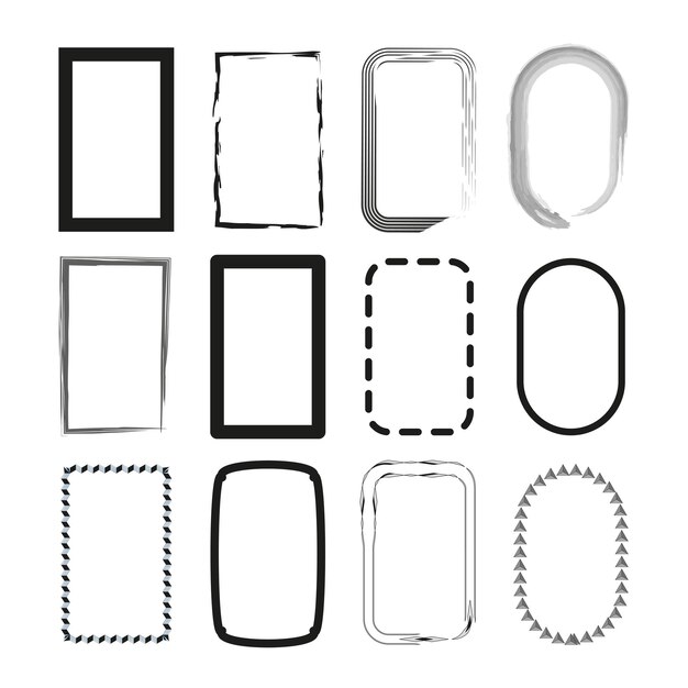 Assorted rectangle and oval brush stroke frames set Creative borders collection Abstract shapes