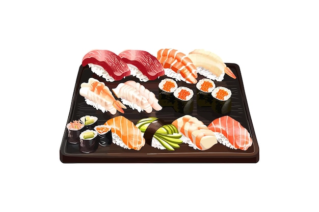 Assorted Sushi Platter op Black Tray Vector illustratieontwerp