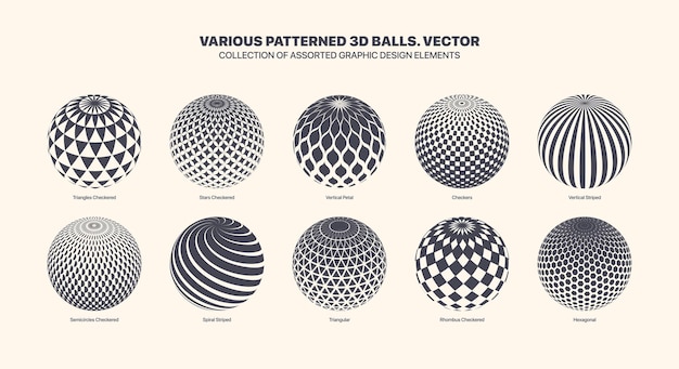 Ассорти из различных векторных абстрактных узоров 3d мяч набор изолировать на белом фоне