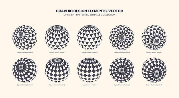 Vector assorted various vector balls in different positions with triangular pattern set on light background