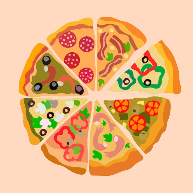 Assorti Pizza segmenten kleur illustratie