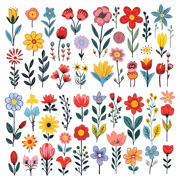 Vector assortiment van bloemen en bladeren vectorillustratie