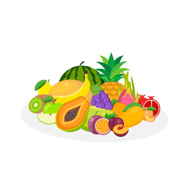 Assortiment van exotische vruchten geïsoleerd op een witte achtergrond vectorillustratie