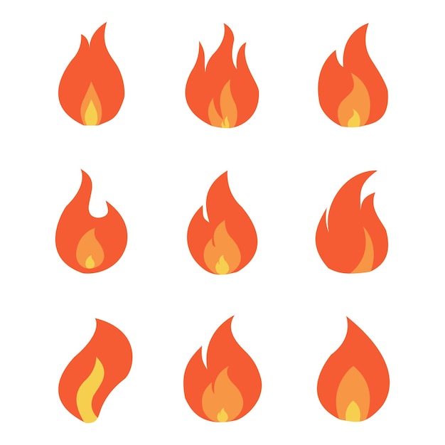 Assortiment van fantastische vlammen in vlak ontwerp Fire Icon Design Collection