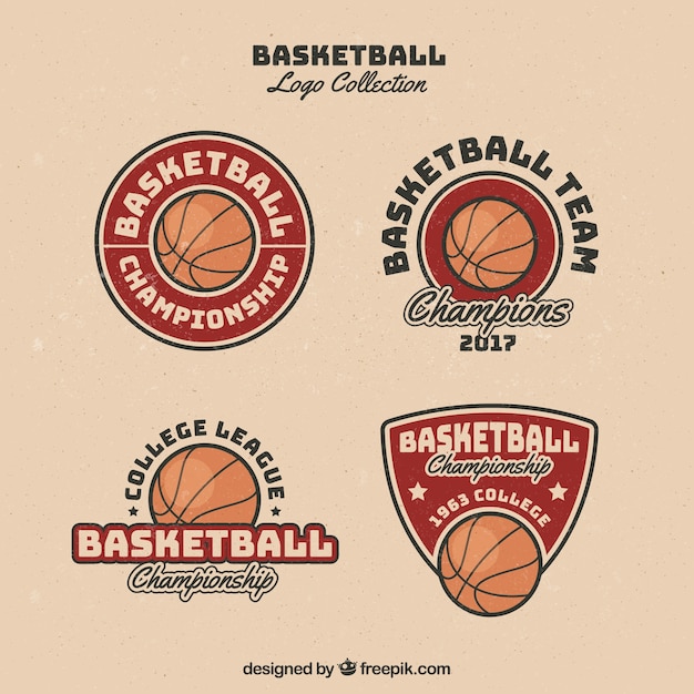 Vector assortment of basketball logos in vintage style