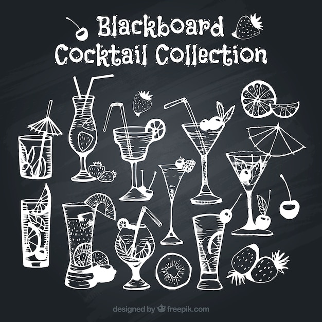 Assortment of cocktails on blackboard effect