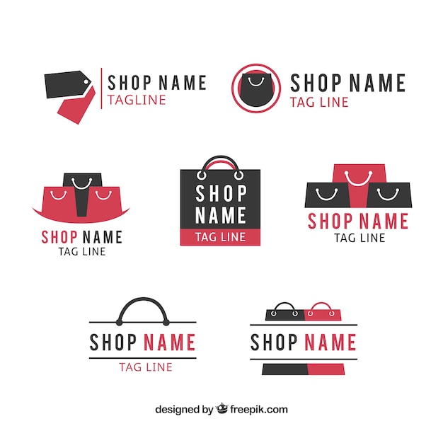 Vector assortment of flat logos for shops