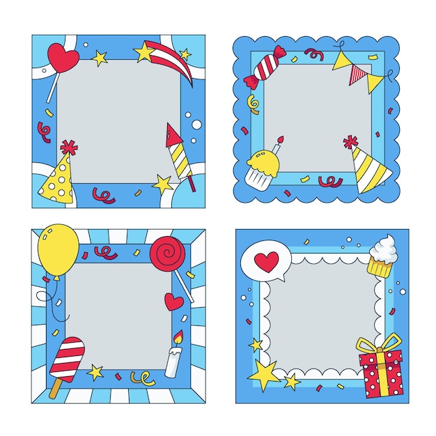 Vector assortment of hand-drawn birthday collage frames