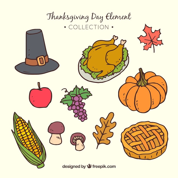 Vector assortment of hand drawn thanksgiving elements