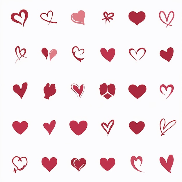 Vector an assortment of heart symbols diverse designs and styles in a grid formation