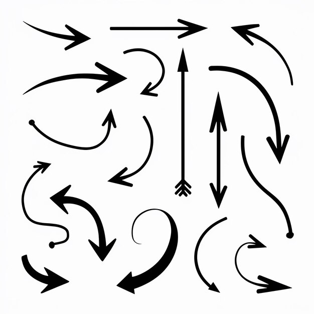 Вектор Динамические черные стрелки с разной длиной и кривизной