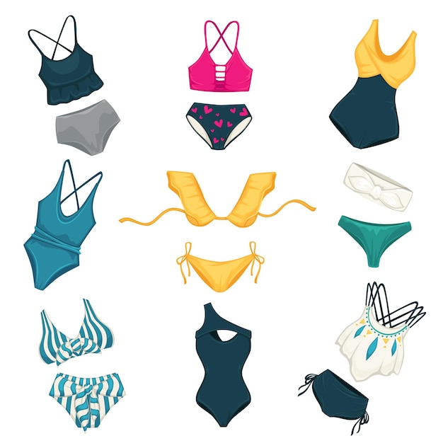 Vector assortment of swimming suits for females fashion and vogues