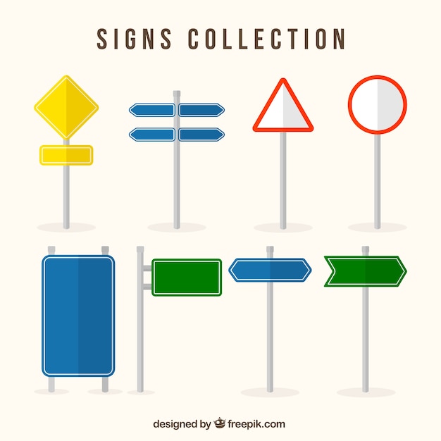 Assortment of traffic signs and colored in flat design