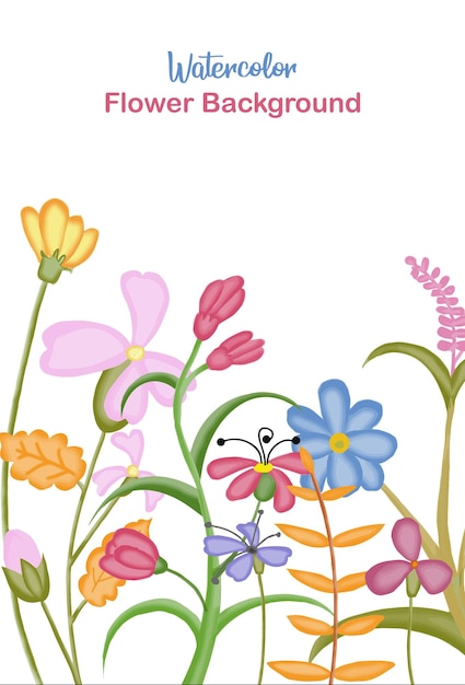 Assortment of watercolor leaves and flowers background