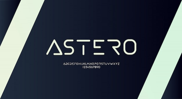 Astero, тонкий округлый футуристический алфавитный шрифт с технологической темой. современный минималистичный дизайн типографики