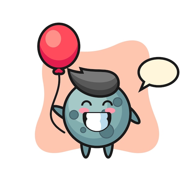 asteroid mascot illustration is playing balloon, cute style design for t shirt, sticker, logo element
