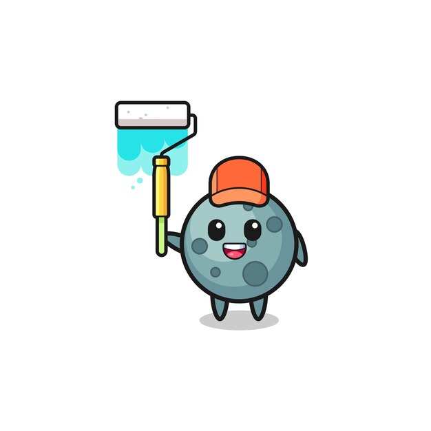 The asteroid painter mascot with a paint roller , cute design