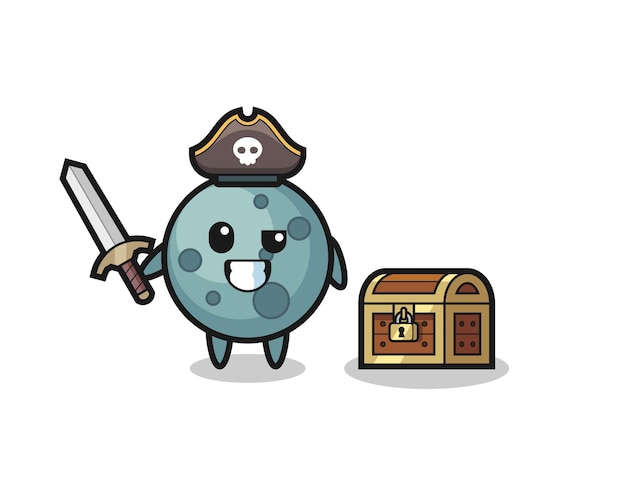 Il personaggio pirata asteroide con la spada accanto a una scatola del tesoro