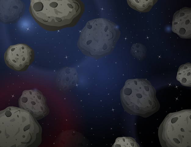 Vettore illustrazione di scena del fondo dello spazio di asteroidi