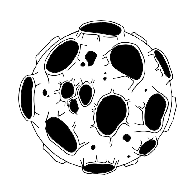 Vector asteroïde met kraters ruimtevoorwerp planeet meteoriet maan verkenning van de open ruimte zwart-wit vectorillustratie op een witte achtergrond