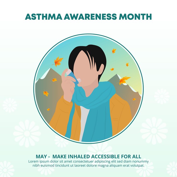 वेक्टर asthma awareness month design with an asthma person with an inhaler