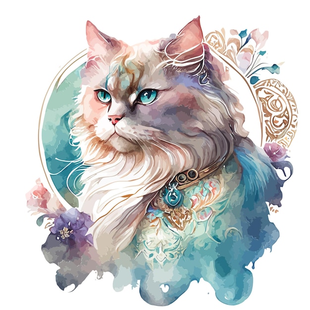 Astral paws aquarel perzische kat met ingewikkelde mandala patronen tee