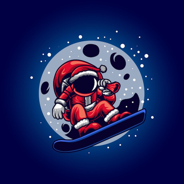 Astroclaus surfen onder sneeuwval illustratie