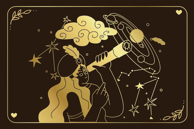 Astrologer observes the positions of the planets Astrology and business Drawing up a horoscope according to the natal chart Consultation of clients Flat style in vector illustration