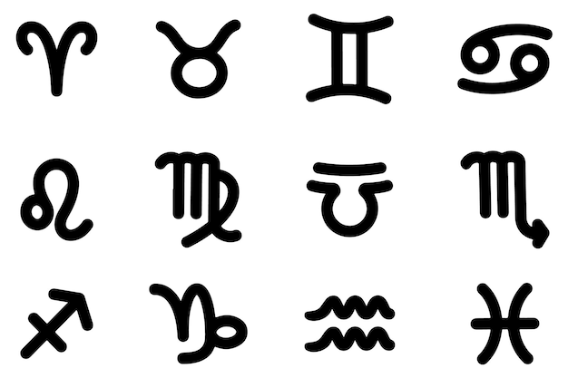 Astrological signs hand drawn with one width line