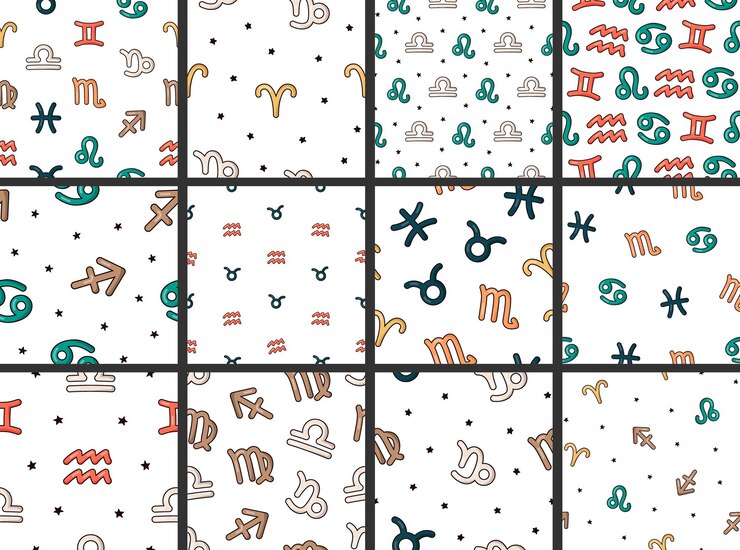 Vector astrological signs seamless pattern