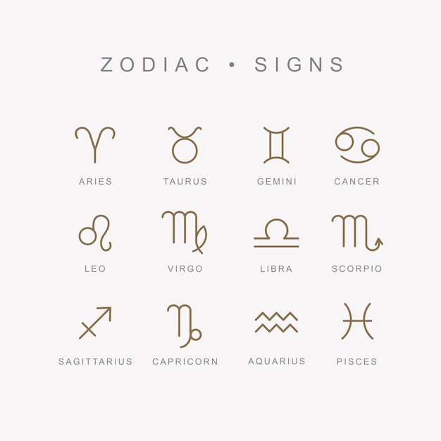 астрологические символы минималистский векторный набор икон для гороскопа коллекция зодиака