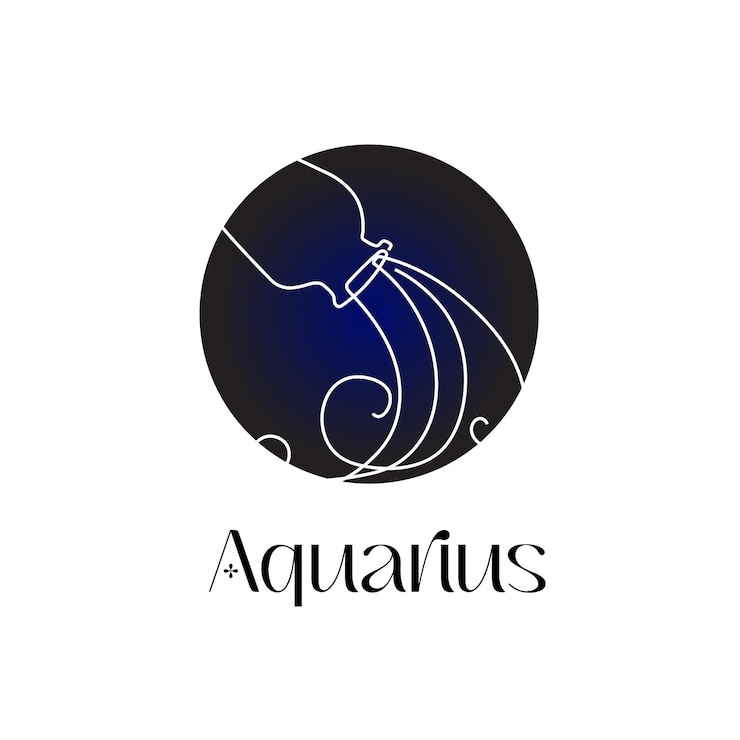 Vector astrological zodiac sign aquarius in line art style on dark blue zodiak astrology symbol