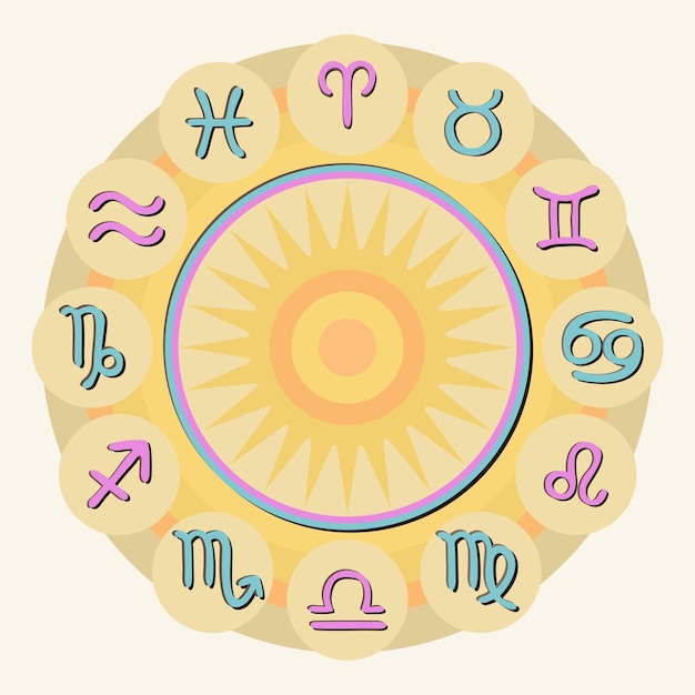 점성술 조디악 표지판. 양자리, 황소자리, 쌍둥이자리, 게자리, 사자자리, 처녀자리, 천칭자리, 전갈자리, 사수자리