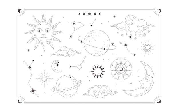 Astrologie Element Illustraties met Sun Moon Star