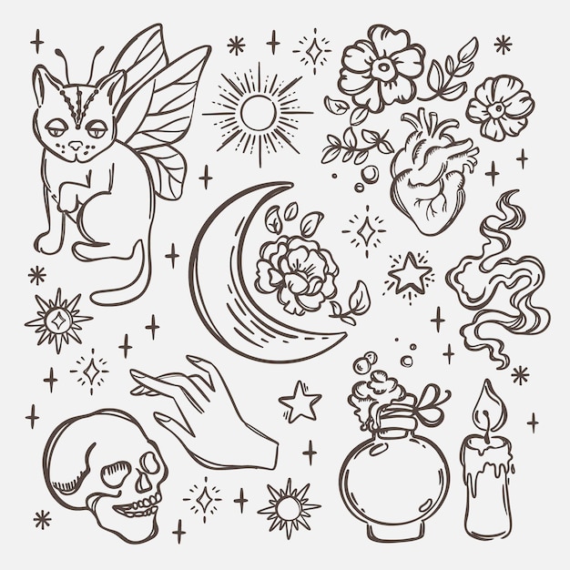 ASTROLOGISCHE SYMBOLEN Celestial Sketch Big Vector Collection