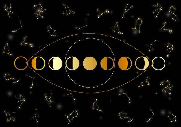 벡터 점성술 별자리 와 황금 달 단계