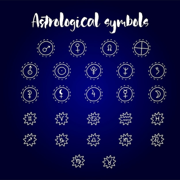 Astrology doodle symbols Set of astrological graphic design elements