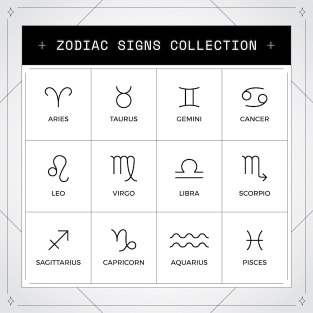 Astrology Flat Sign Black and White Collection