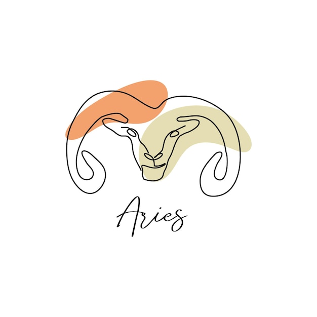 Астрологический гороскоп символ зодиака Овен знак в стиле арт линии бохо цвета