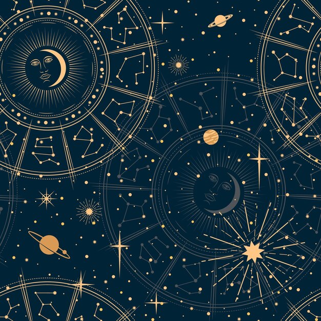 Vector astrology pattern mystic stars esoteric planets