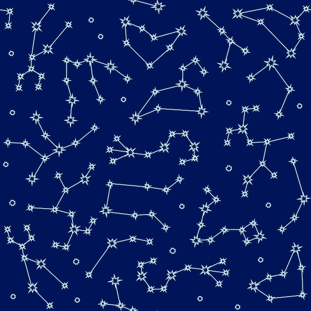 Astrology seamless background with zodiac constellation symbols