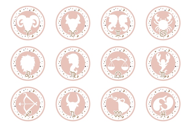 Astrology zodiac signs set mystical round icons Esoteric symbols for logo or icons Pastel colors