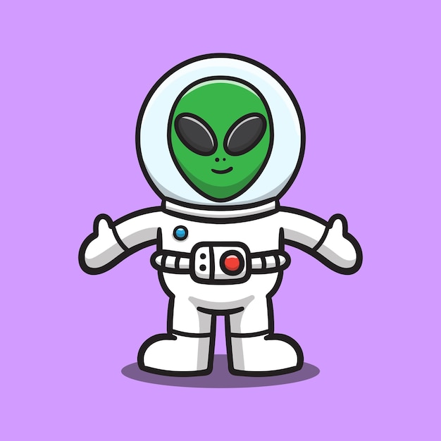 astronaut alien cartoon vector icon illustration