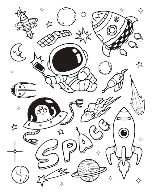 Vector astronaut and alien doodle
