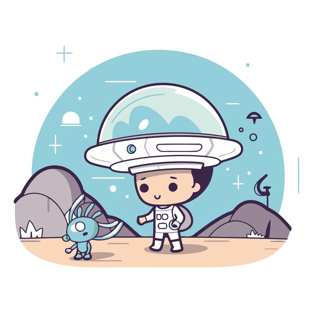 Vector astronaut and alien planet in flat style