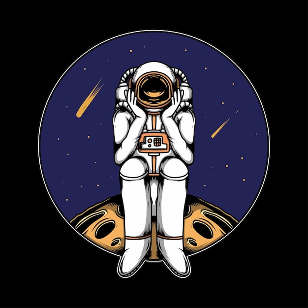 astronaut alone moon illustration