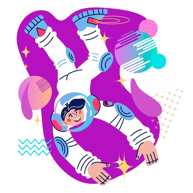 Astronaut or astronaut man floating in space among stars and planets Universe explorer spaceman