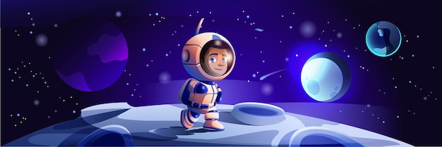 Вектор Астронавт на космическом фоне баннера в плоском мультяшном дизайне фэнтезийный плакат 