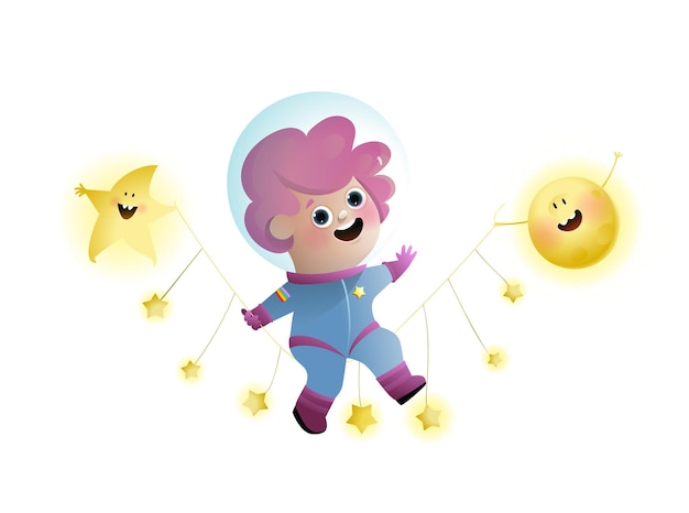 Astronaut Baby Girl in Cosmos with Stars and Moon